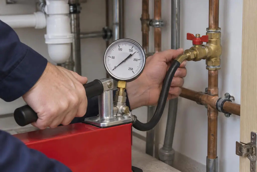 Lekdetectie Vaassen – druktest op een waterleiding met een manometer