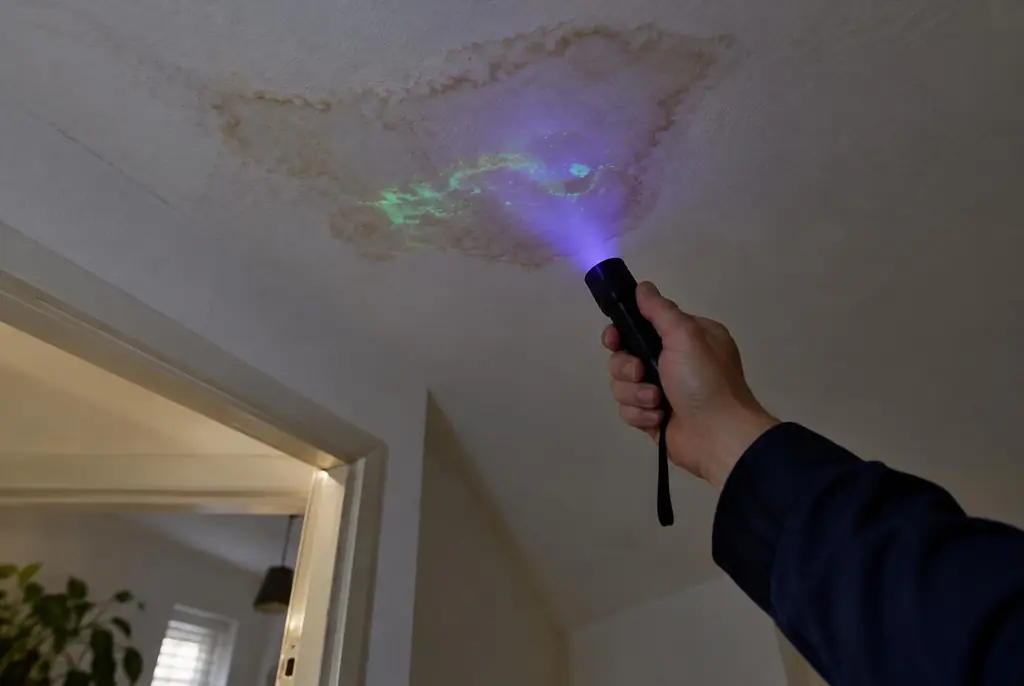 Lekdetectie Vaassen – kleurstof controleren op het plafond met uv-licht