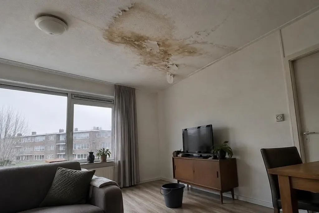 Lekdetectie Vaassen – vochtplek op het plafond onder een badkamer
